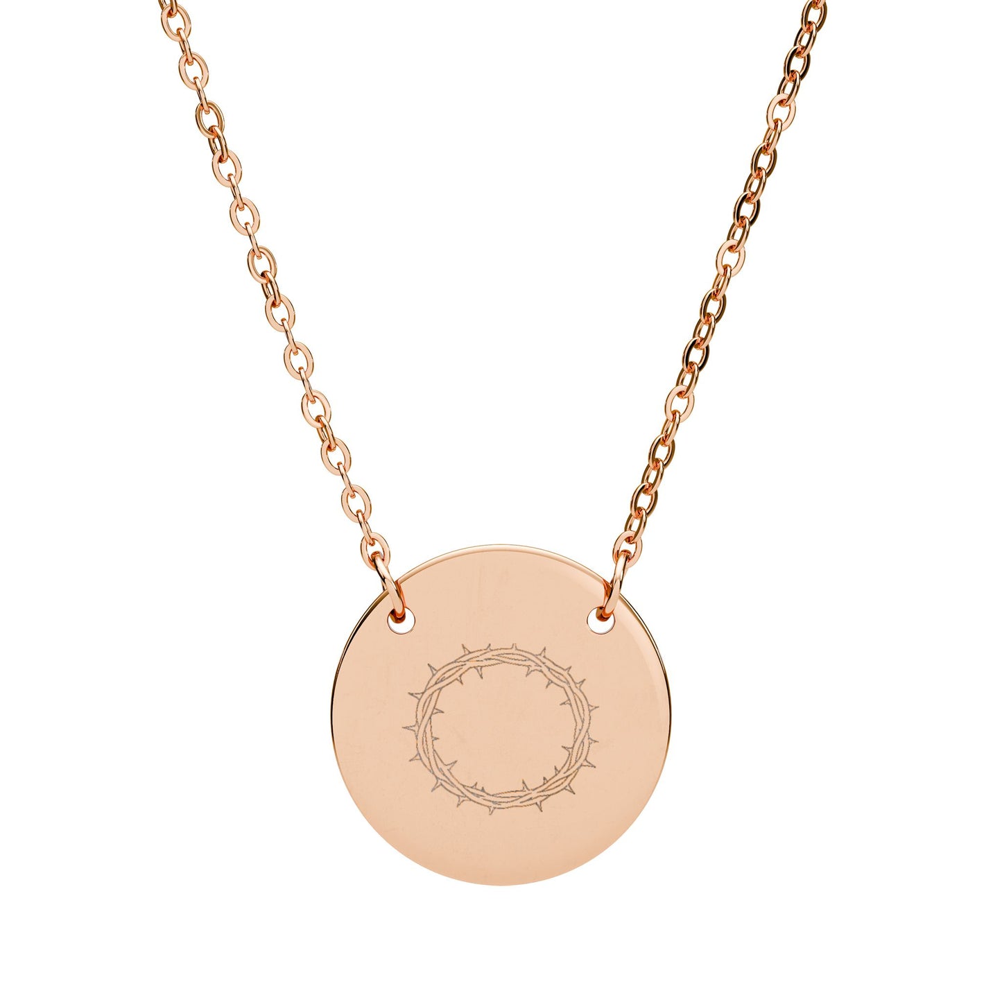Crown of Thorns Engraved Circle Necklace