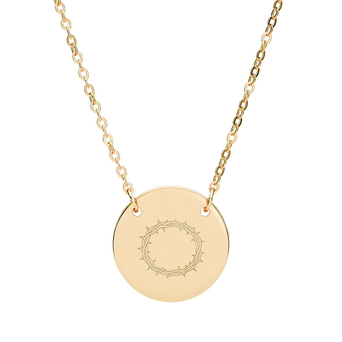 Crown of Thorns Engraved Circle Necklace