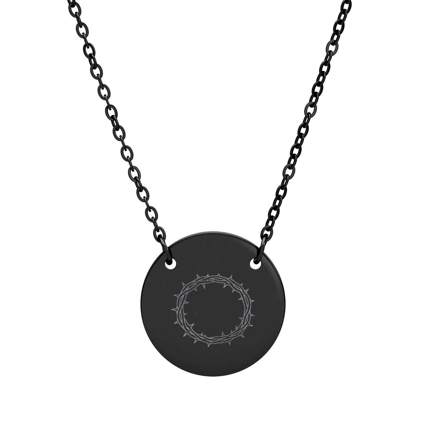 Crown of Thorns Engraved Circle Necklace
