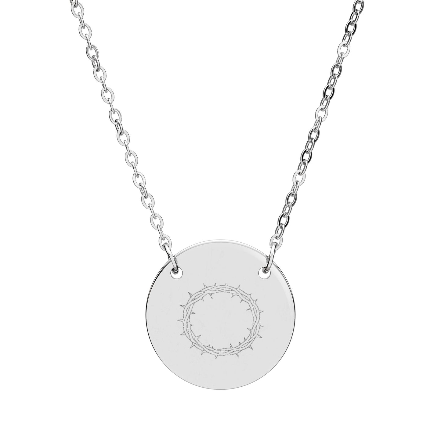 Crown of Thorns Engraved Circle Necklace